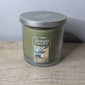 Yankee Candle Sage & Citrus Green Scented Tumbler Jar w/ Lid 7oz NEW‎